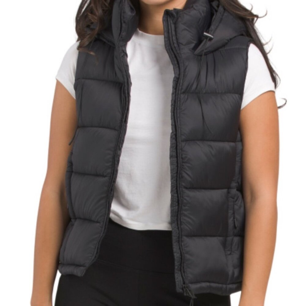 Mondetta Outdoor Project Quilted FZ Puffer Vest Hooded Medium Black NWT
